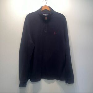 Polo Ralph Lauren Men Sweater Large 1/4 Zip Pullover Mock Neck Blue Ribbed Shirt